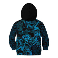 New Zealand Tuatara Kid Hoodie Aotearoa Maori Clematis Flowers - Blue LT14 - Polynesian Pride