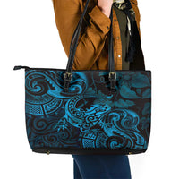 New Zealand Tuatara Leather Tote Bag Aotearoa Maori Clematis Flowers - Blue LT14 - Polynesian Pride