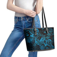 New Zealand Tuatara Leather Tote Bag Aotearoa Maori Clematis Flowers - Blue LT14 - Polynesian Pride