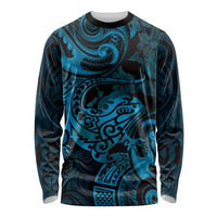 New Zealand Tuatara Long Sleeve Shirt Aotearoa Maori Clematis Flowers - Blue LT14 Unisex Blue - Polynesian Pride
