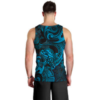 New Zealand Tuatara Men Tank Top Aotearoa Maori Clematis Flowers - Blue LT14 - Polynesian Pride