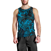 New Zealand Tuatara Men Tank Top Aotearoa Maori Clematis Flowers - Blue LT14 - Polynesian Pride