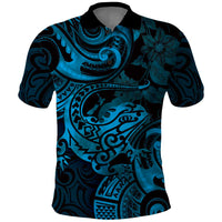 New Zealand Tuatara Polo Shirt Aotearoa Maori Clematis Flowers - Blue LT14 Blue - Polynesian Pride