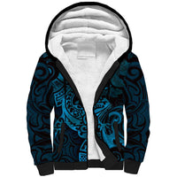 New Zealand Tuatara Sherpa Hoodie Aotearoa Maori Clematis Flowers - Blue LT14 Unisex Blue - Polynesian Pride