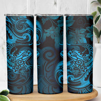 New Zealand Tuatara Skinny Tumbler Aotearoa Maori Clematis Flowers - Blue LT14 - Polynesian Pride