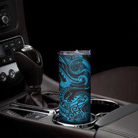 New Zealand Tuatara Skinny Tumbler Aotearoa Maori Clematis Flowers - Blue LT14 - Polynesian Pride