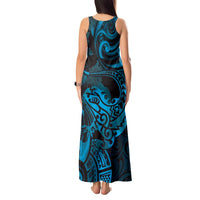 New Zealand Tuatara Tank Maxi Dress Aotearoa Maori Clematis Flowers - Blue LT14 - Polynesian Pride