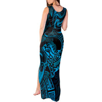 New Zealand Tuatara Tank Maxi Dress Aotearoa Maori Clematis Flowers - Blue LT14 - Polynesian Pride