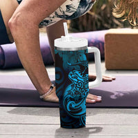 New Zealand Tuatara Tumbler With Handle Aotearoa Maori Clematis Flowers - Blue LT14 - Polynesian Pride