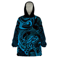 New Zealand Tuatara Wearable Blanket Hoodie Aotearoa Maori Clematis Flowers - Blue LT14 One Size Blue - Polynesian Pride