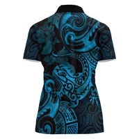 New Zealand Tuatara Women Polo Shirt Aotearoa Maori Clematis Flowers - Blue LT14 - Polynesian Pride