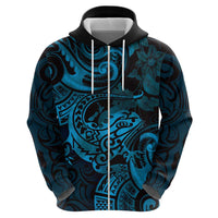 New Zealand Tuatara Zip Hoodie Aotearoa Maori Clematis Flowers - Blue LT14 - Polynesian Pride