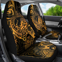 New Zealand Tuatara Car Seat Cover Aotearoa Maori Clematis Flowers - Gold LT14 - Polynesian Pride