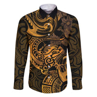 New Zealand Tuatara Family Matching Mermaid Dress and Hawaiian Shirt Aotearoa Maori Clematis Flowers - Gold LT14 Dad's Shirt - Long Sleeve Gold - Polynesian Pride