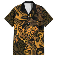 New Zealand Tuatara Family Matching Summer Maxi Dress and Hawaiian Shirt Aotearoa Maori Clematis Flowers - Gold LT14 Dad's Shirt - Short Sleeve Gold - Polynesian Pride