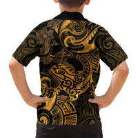 New Zealand Tuatara Kid Hawaiian Shirt Aotearoa Maori Clematis Flowers - Gold LT14 - Polynesian Pride