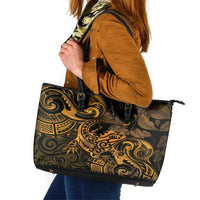 New Zealand Tuatara Leather Tote Bag Aotearoa Maori Clematis Flowers - Gold LT14 Gold - Polynesian Pride