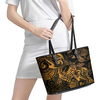 New Zealand Tuatara Leather Tote Bag Aotearoa Maori Clematis Flowers - Gold LT14 - Polynesian Pride