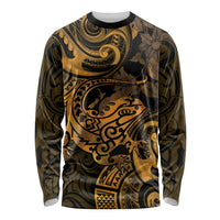 New Zealand Tuatara Long Sleeve Shirt Aotearoa Maori Clematis Flowers - Gold LT14 Unisex Gold - Polynesian Pride