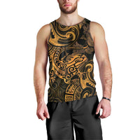 New Zealand Tuatara Men Tank Top Aotearoa Maori Clematis Flowers - Gold LT14 - Polynesian Pride