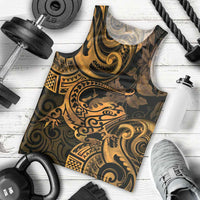 New Zealand Tuatara Men Tank Top Aotearoa Maori Clematis Flowers - Gold LT14 - Polynesian Pride