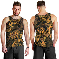 New Zealand Tuatara Men Tank Top Aotearoa Maori Clematis Flowers - Gold LT14 - Polynesian Pride