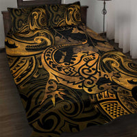 New Zealand Tuatara Quilt Bed Set Aotearoa Maori Clematis Flowers - Gold LT14 Gold - Polynesian Pride