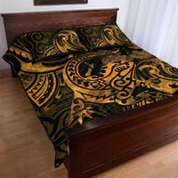 New Zealand Tuatara Quilt Bed Set Aotearoa Maori Clematis Flowers - Gold LT14 - Polynesian Pride