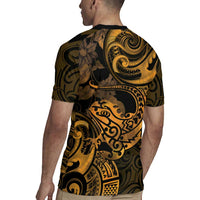 New Zealand Tuatara Rugby Jersey Aotearoa Maori Clematis Flowers - Gold LT14 - Polynesian Pride