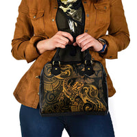 New Zealand Tuatara Shoulder Handbag Aotearoa Maori Clematis Flowers - Gold LT14 - Polynesian Pride