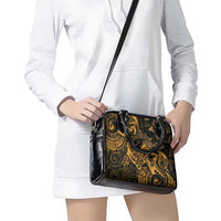 New Zealand Tuatara Shoulder Handbag Aotearoa Maori Clematis Flowers - Gold LT14 - Polynesian Pride