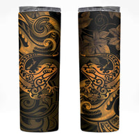 New Zealand Tuatara Skinny Tumbler Aotearoa Maori Clematis Flowers - Gold LT14 Gold - Polynesian Pride