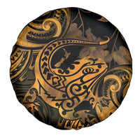 New Zealand Tuatara Spare Tire Cover Aotearoa Maori Clematis Flowers - Gold LT14 - Polynesian Pride