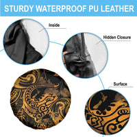 New Zealand Tuatara Spare Tire Cover Aotearoa Maori Clematis Flowers - Gold LT14 - Polynesian Pride