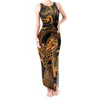 New Zealand Tuatara Tank Maxi Dress Aotearoa Maori Clematis Flowers - Gold LT14 Women Gold - Polynesian Pride