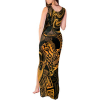 New Zealand Tuatara Tank Maxi Dress Aotearoa Maori Clematis Flowers - Gold LT14 - Polynesian Pride