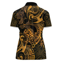 New Zealand Tuatara Women Polo Shirt Aotearoa Maori Clematis Flowers - Gold LT14 - Polynesian Pride