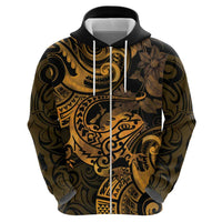 New Zealand Tuatara Zip Hoodie Aotearoa Maori Clematis Flowers - Gold LT14 - Polynesian Pride