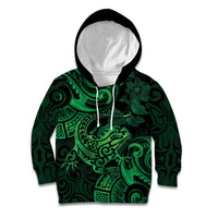 New Zealand Tuatara Kid Hoodie Aotearoa Maori Clematis Flowers - Green LT14 Hoodie Green - Polynesian Pride