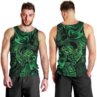 New Zealand Tuatara Men Tank Top Aotearoa Maori Clematis Flowers - Green LT14 - Polynesian Pride