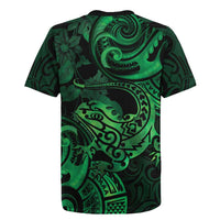 New Zealand Tuatara Rugby Jersey Aotearoa Maori Clematis Flowers - Green LT14 - Polynesian Pride