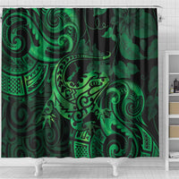 New Zealand Tuatara Shower Curtain Aotearoa Maori Clematis Flowers - Green LT14 - Polynesian Pride