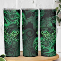New Zealand Tuatara Skinny Tumbler Aotearoa Maori Clematis Flowers - Green LT14 - Polynesian Pride