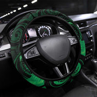 New Zealand Tuatara Steering Wheel Cover Aotearoa Maori Clematis Flowers - Green LT14 Universal Fit Green - Polynesian Pride