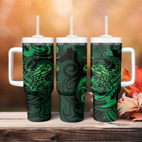 New Zealand Tuatara Tumbler With Handle Aotearoa Maori Clematis Flowers - Green LT14 - Polynesian Pride
