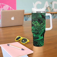 New Zealand Tuatara Tumbler With Handle Aotearoa Maori Clematis Flowers - Green LT14 - Polynesian Pride
