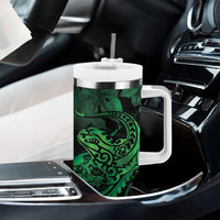 New Zealand Tuatara Tumbler With Handle Aotearoa Maori Clematis Flowers - Green LT14 - Polynesian Pride