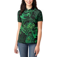 New Zealand Tuatara Women Polo Shirt Aotearoa Maori Clematis Flowers - Green LT14 - Polynesian Pride
