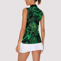 New Zealand Tuatara Women Sleeveless Polo Shirt Aotearoa Maori Clematis Flowers - Green LT14 - Polynesian Pride