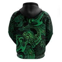 New Zealand Tuatara Zip Hoodie Aotearoa Maori Clematis Flowers - Green LT14 - Polynesian Pride
